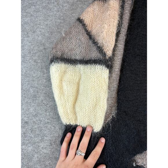 Vintage Mohair Wool Cardigan Womens XL Colorblock Geometric Open Front Oversized - Picture 4 of 8